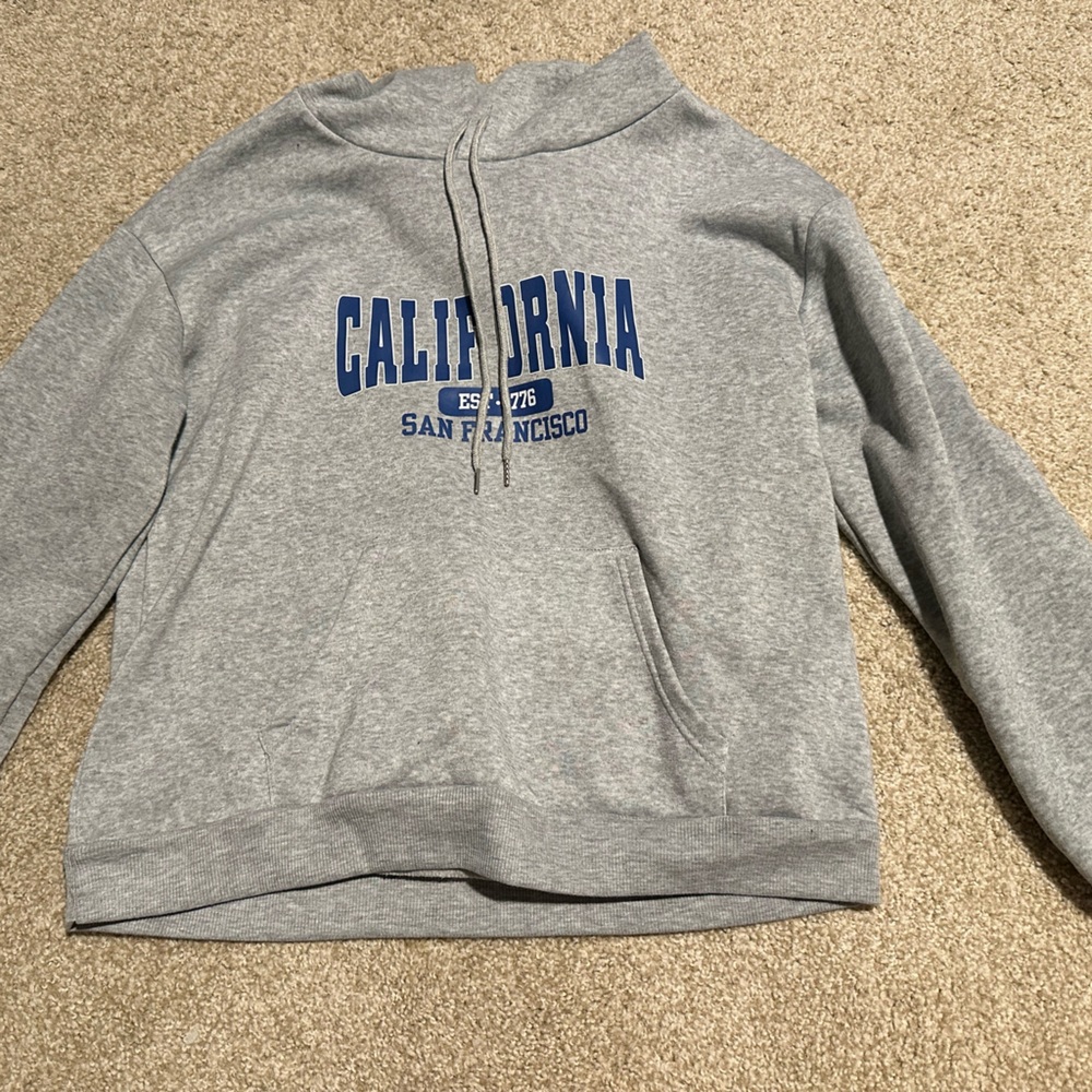SHEIN Gray Zip-Up Sweater with Blue California Print